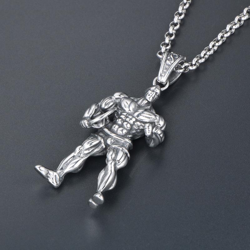 Men Gym Bodybuilder Pendant Necklace Muscle Fitness Expert Sports Necklace