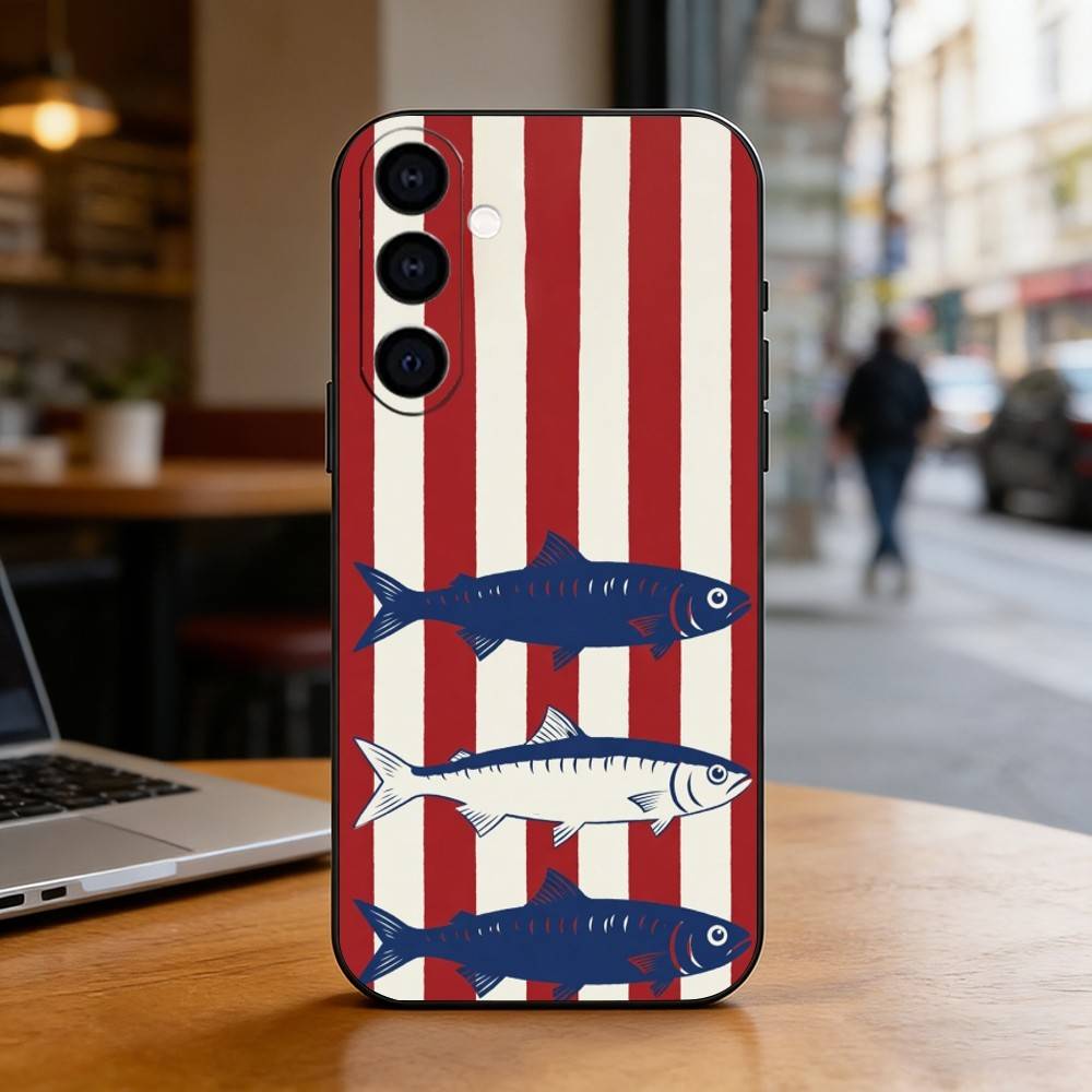 Three Color Striped Fish Phone Case Black Silicone Soft For Samsung Galaxy A73,A72,A71,A70,A53,A52,A51
