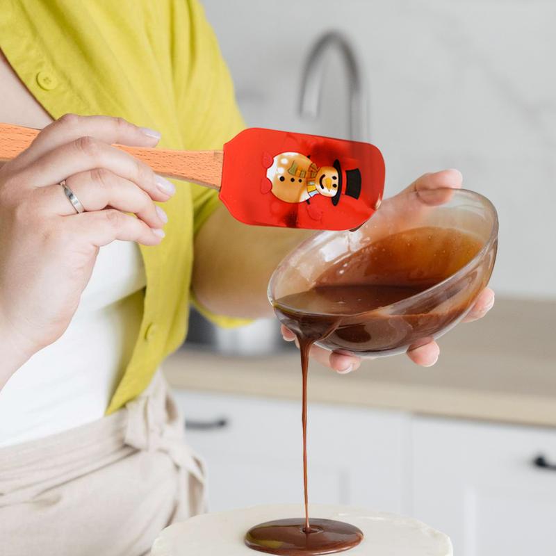 Силиконовая лопатка с деревянной ручкой Силиконовая лопатка-скребок Интегрированный скребок с деревянной ручкой Рождественские кухонные принадлежности Праздничные милые