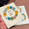 Handmade Natural Multi-Stone Beaded Bracelet With Aquamarine Xiuyu Stones 15mm Round Beads Rainbow Style Women
