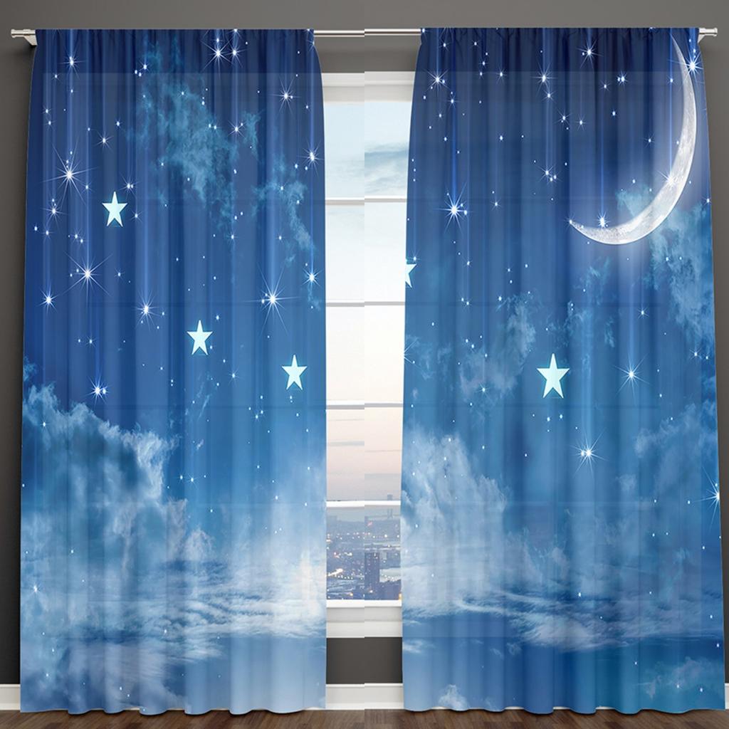 3D принт, синий, черный, звездное небо, серия «Млечный Путь», детская 2 шт., затеняющая оконная занавеска для гостиной, спальни, декор, карман для штанги