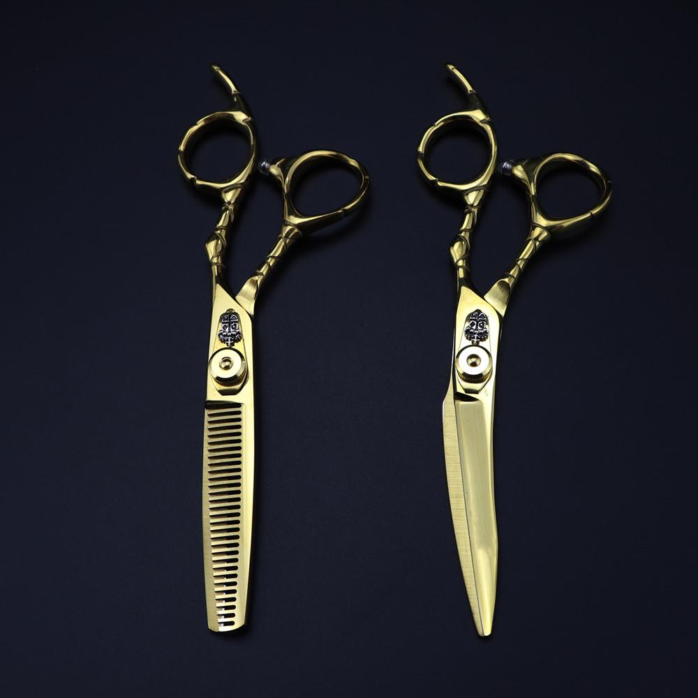 Профессиональные 440C сталь 6 '' изогнутые ножницы для стрижки волос золотые филировочные парикмахерские ножницы парикмахерские ножницы