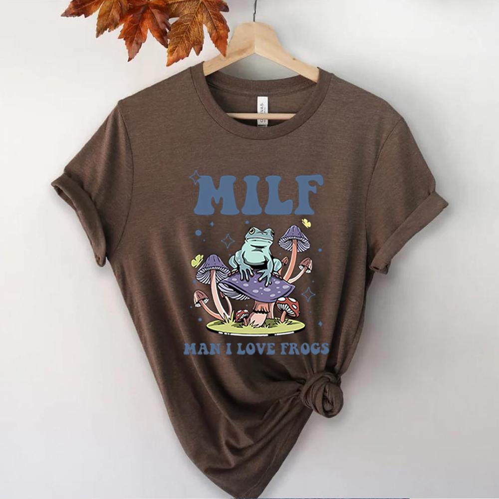 Unisex Retro Frog TShirt Funny Froggy Shirts Frog Lover Shirt MILF Unisex I Love Frogs Graphic Shirt Summer Trendy Casual Tops