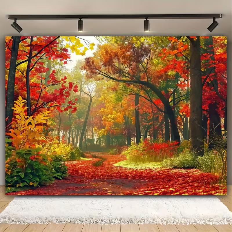 2D Dreamy Autumn Fantasy Forest Path Photography Background