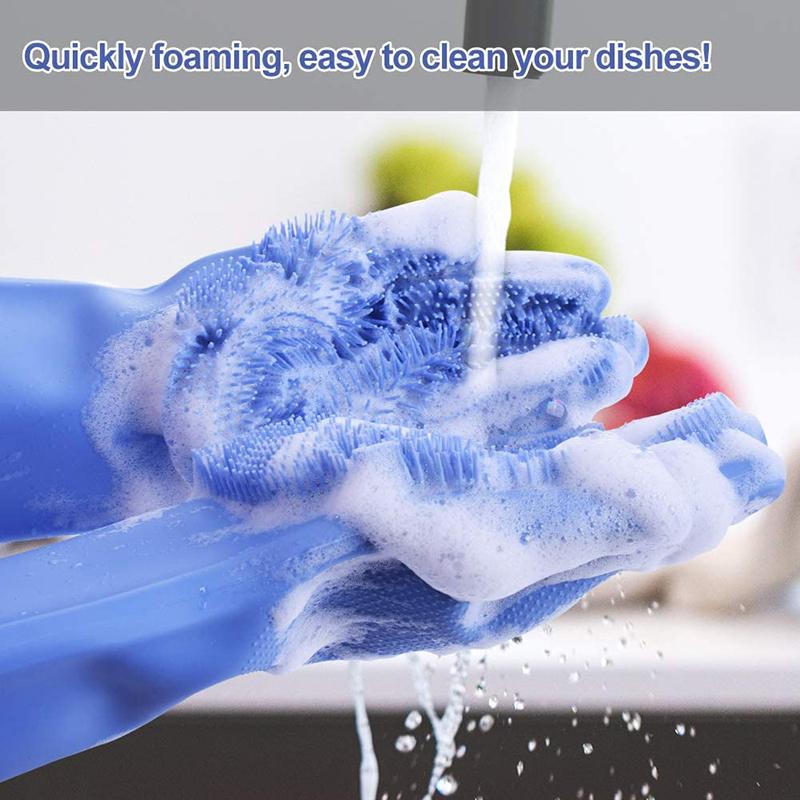 Magic Silicone Dishwashing Gloves Reusable Scrubber Dish Washing Sponge Cleaning Gloves with Brush Scrubbing Kitchen Tools
