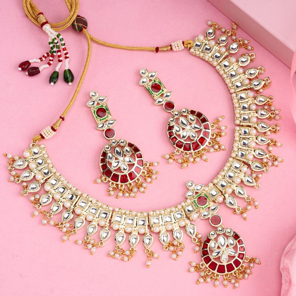 Комплект гибкого позолоченного колье Kundan с эмалью Estele для женщин