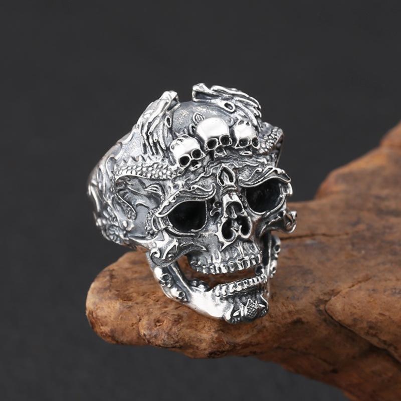 Vintage Gothic Calvarium Skull Punk Ring Men Halloween Jewelry Gift