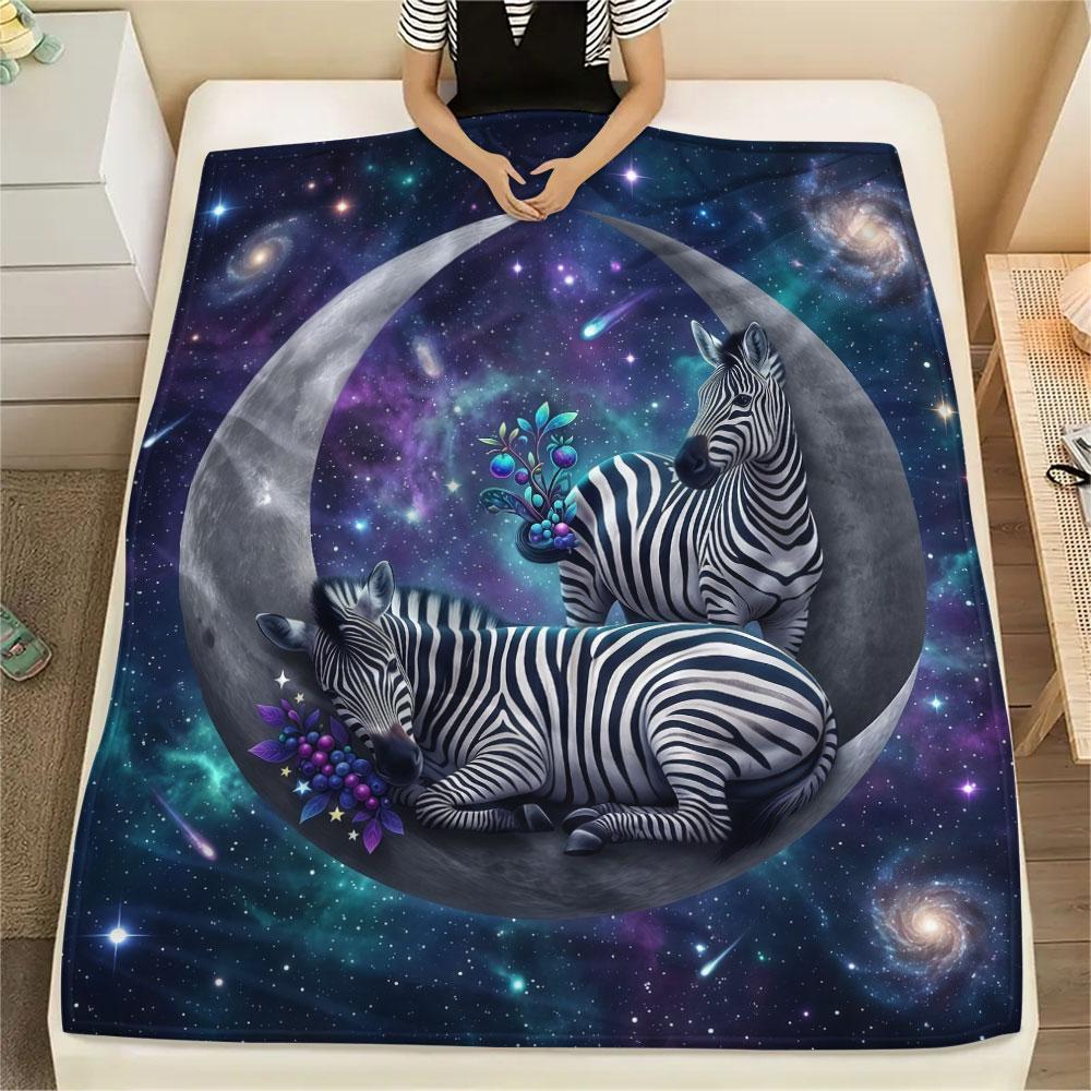 1PC Giraffe Moon Night New Patterned Flannel Blanket High quality All Seasons for Lunch Break Warmth and Comfort Halloween Gifts Ideal Gift
