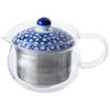 Hasami-yaki Glass Pot with Blue Milk Pattern (Super Stainless Steel with Tea Strainer), 375ml Capacity, Product Number: 73588