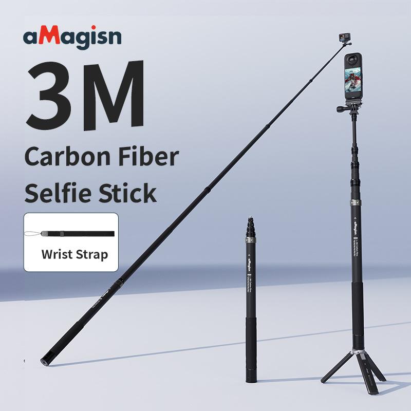 aMagisn 3m Carbon Fiber Invisible Selfie Stick For Insta360/DJI/GoPro Extension Rod Accessories