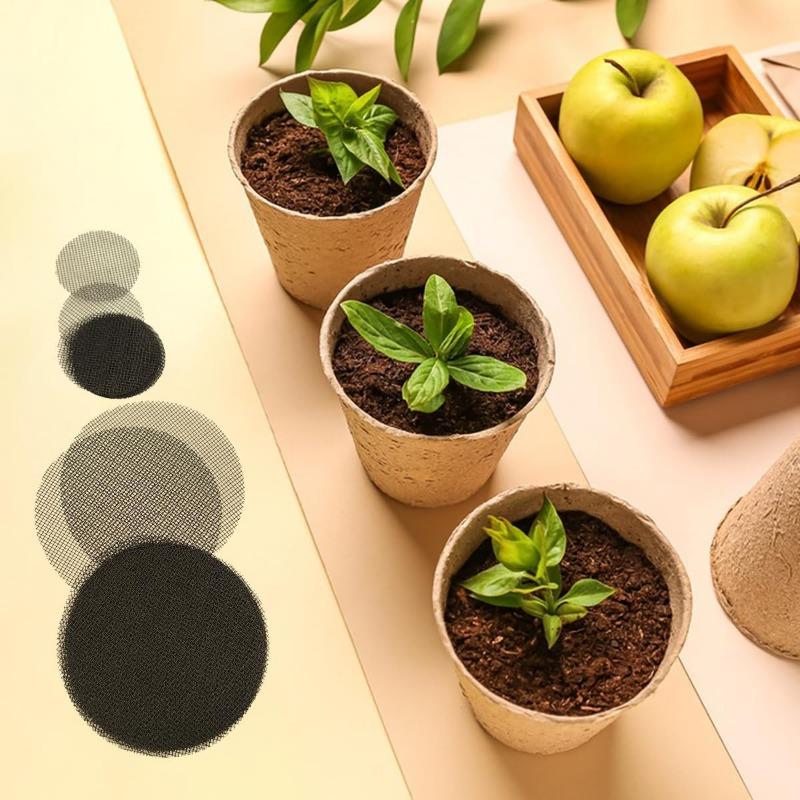 50 шт. Сетка для горшка, Круглая сетка для дренажного отверстия для предотвращения потери почвы, Прокладка-сетка для дренажа растений, Садовые принадлежности