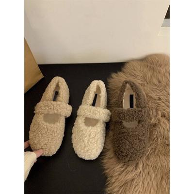 Универсальные шерстяные туфли Мэри Джейн на плоской подошве, женская обувь, новинка 2024 года, бархатные хлопковые туфли, одинарные туфли