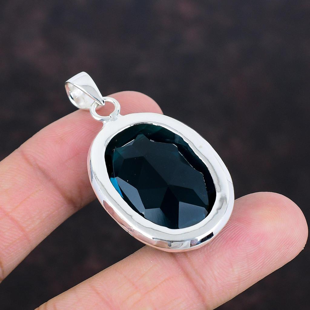 Faceted Indicolite Pendant 925 Sterling Silver Pendant Handmade Jewelry Real Gemstone Pendant Silver Jewelry For Gifts Unique Style Pendant