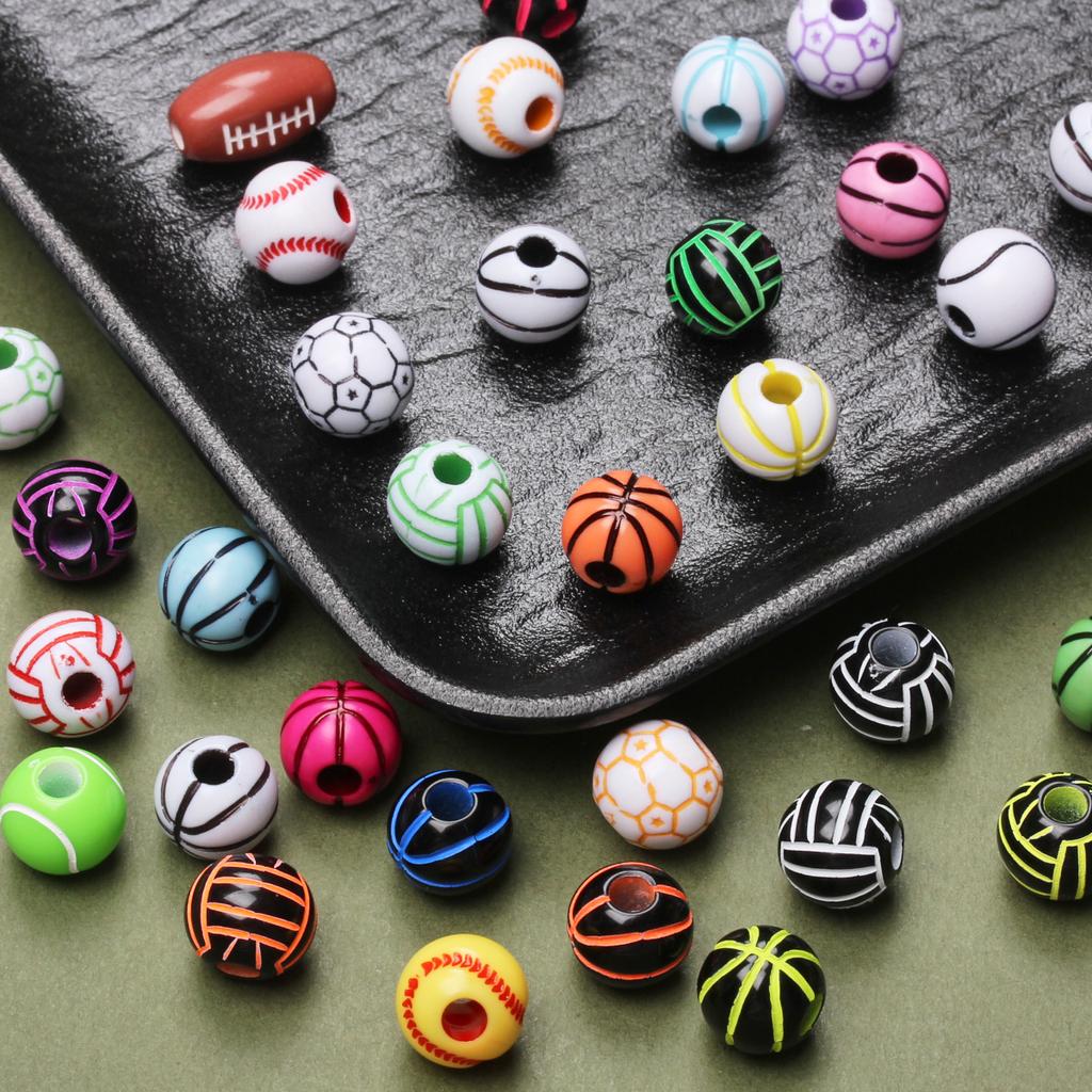 Хорошие подвески, круглые футбольные бусины с отверстием, акриловые, 5 шт., свободные бусины, футбольный мяч, 11 мм, 15,5 мм, баскетбольные браслеты, принадлежности для изготовления ювелирных изделий