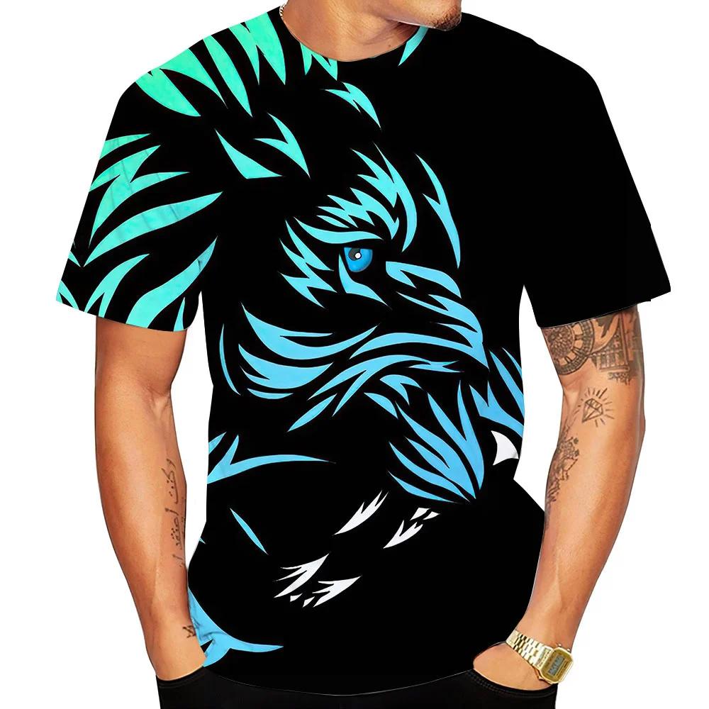 Летняя мужская футболка с принтом льва, свободная футболка с 3d короткими рукавами, мужская одежда, винтажная уличная футболка большого размера, модная футболка с круглым вырезом