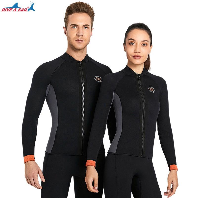 3mm Neoprene Wetsuit Top Men Women Thermal Long Sleeve Separate Diving Snorkeling Surfing Winter Swimming