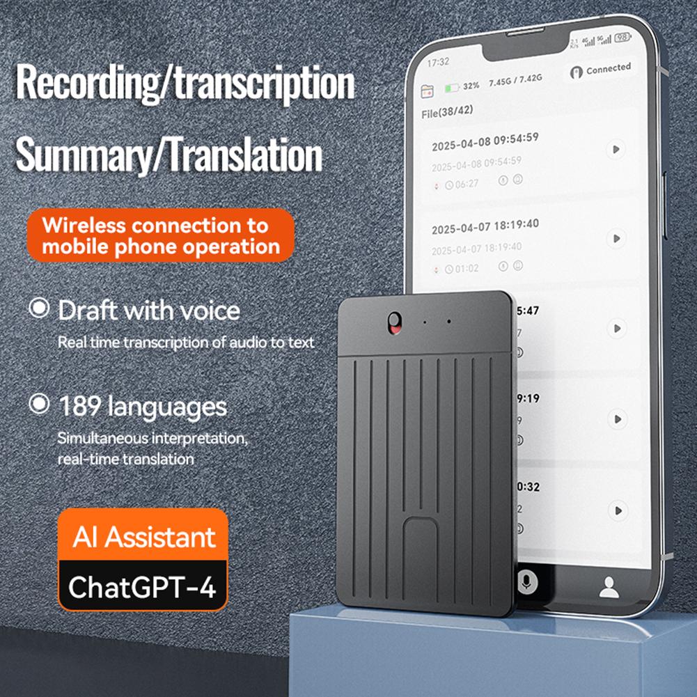 ChatGPT-4 AI Voice Recorder Rechargeable Digital Recording Device BT Connection AI Notetaking Device for Lectures Meetings Calls