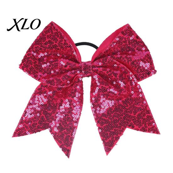 Stage Costume Accessories Sequins Hair Bows, Elastic Tie, Large Cheerleading Shiny Bows for Girls Band Ponytail Holder, Glitter Scrunchies Women Teens