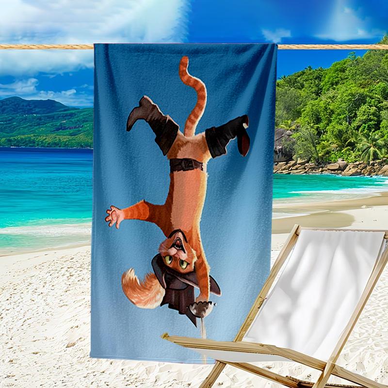Ultra-Soft Beach Towel with Puss In Boots Theme,Ideal for Pool - Camping, Diving - Perfect Travel Essential, Vibrant Beach Towel.