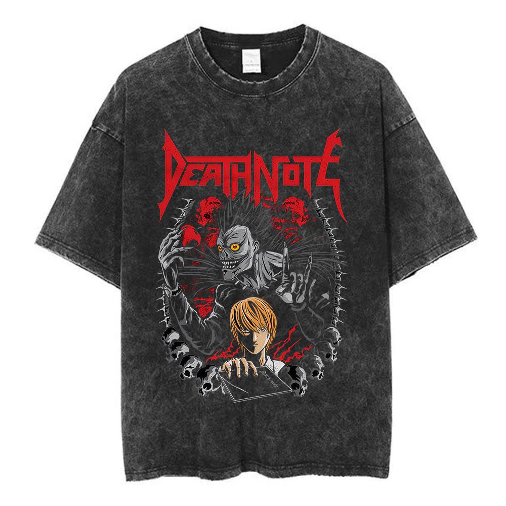 Vintage Washed Anime Death Note Misa Amane Print T Shirts Men Women Clothing Cotton Casual Tshirt Fashion Short Sleeve Tshirts