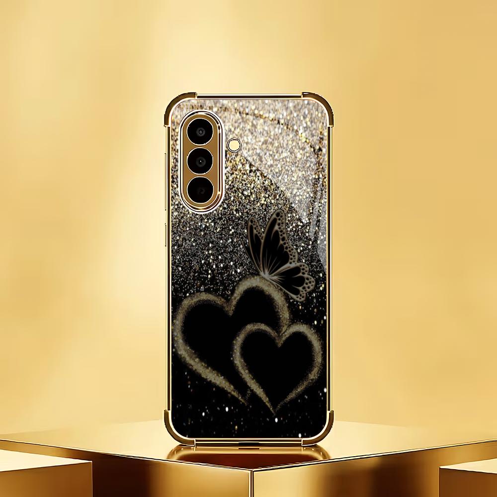 Золотой стеклянный чехол для телефона в форме сердца, подходит для Samsung Galaxy S26 S25 S24 S23 S22 S20 FE/Ultra/Plus, противоударная задняя крышка
