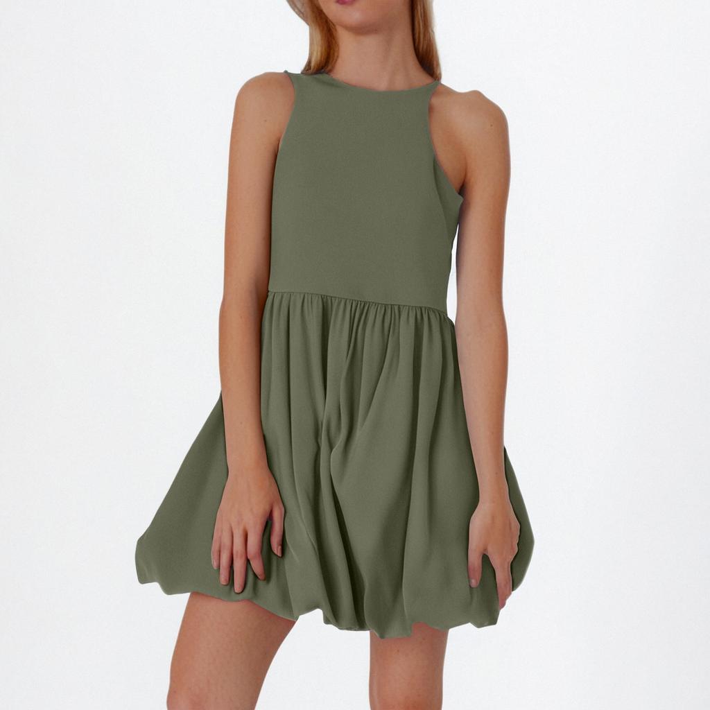 Женское платье-солнце, летнее, повседневное, однотонное, А-силуэт, без рукавов, топ-платье