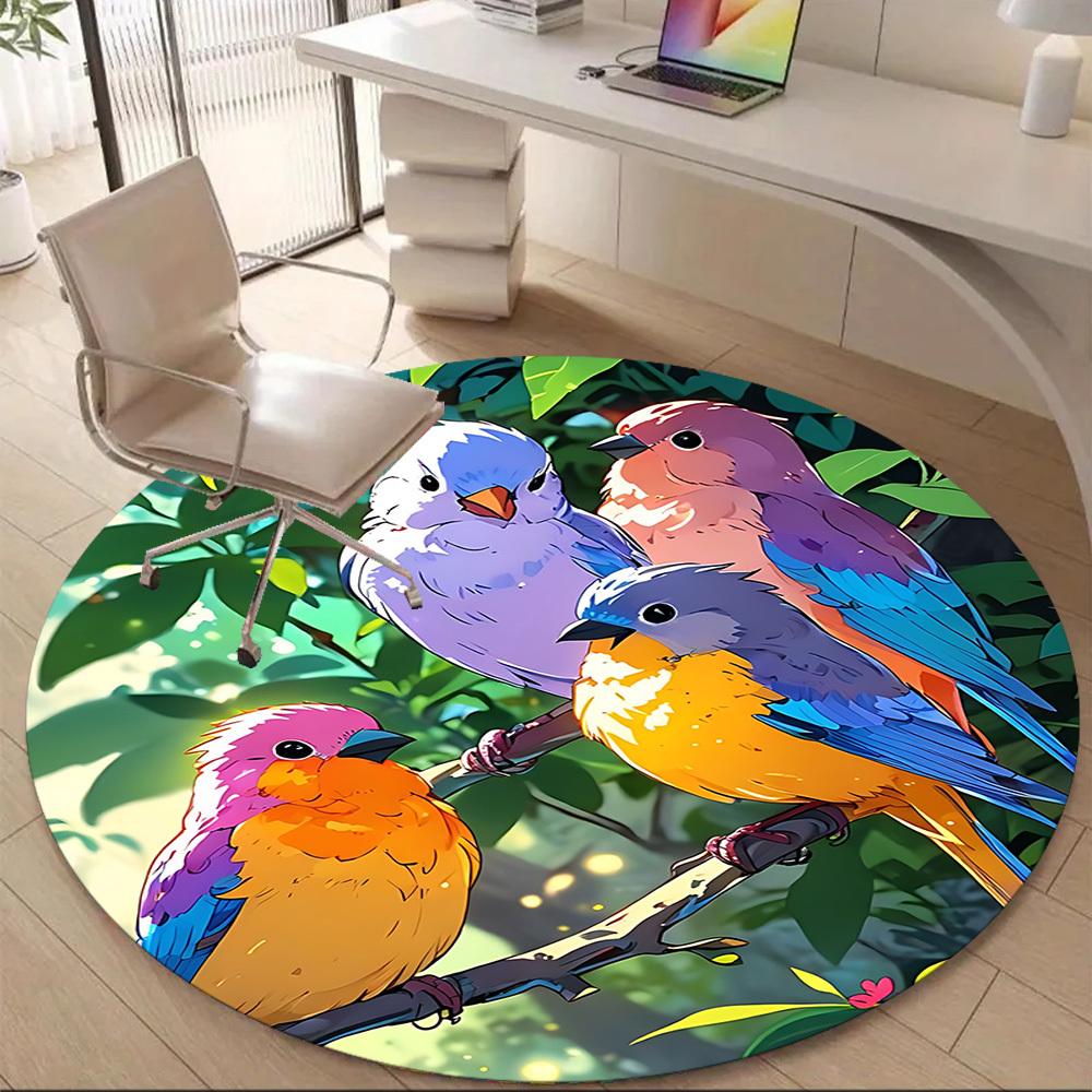 1PC Birds Nature Office Round Area Rug, Indoor Mat Suitable For Office, Under Office Chairs Bedroom Living Room Home Decor, Room Deco 003