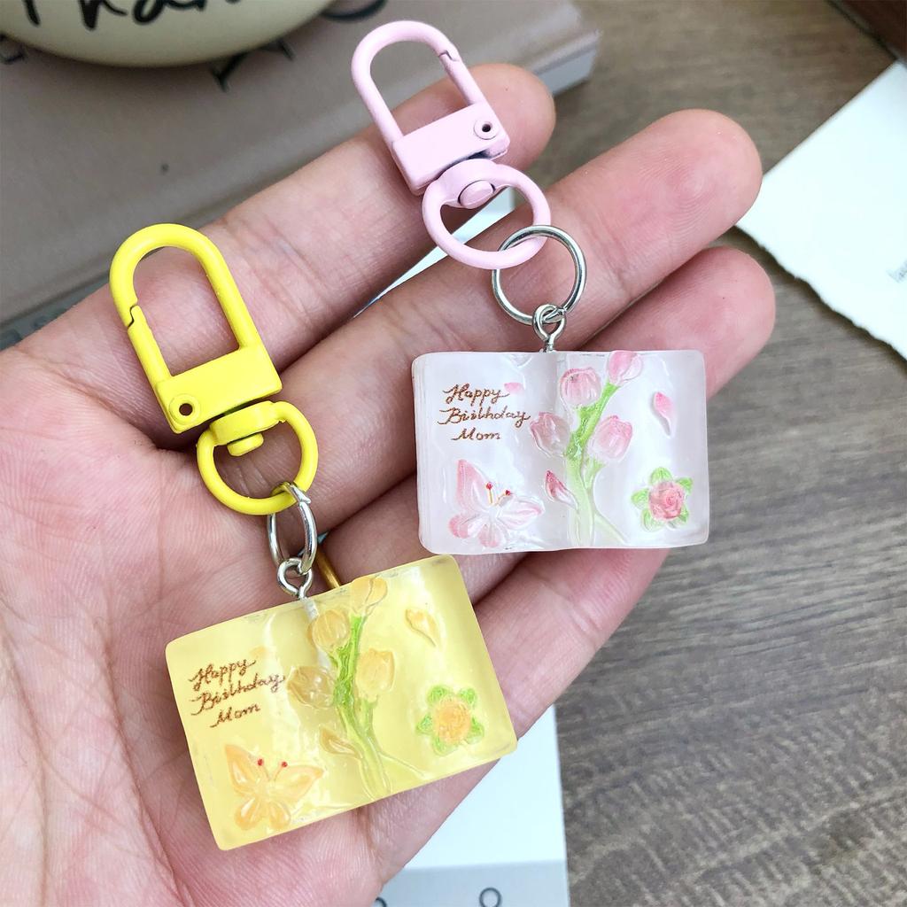 Cartoon Butterfly Flower Book Pendant Keychain Cute Resin Charm For Keys Bags Gift Decorative Accessory