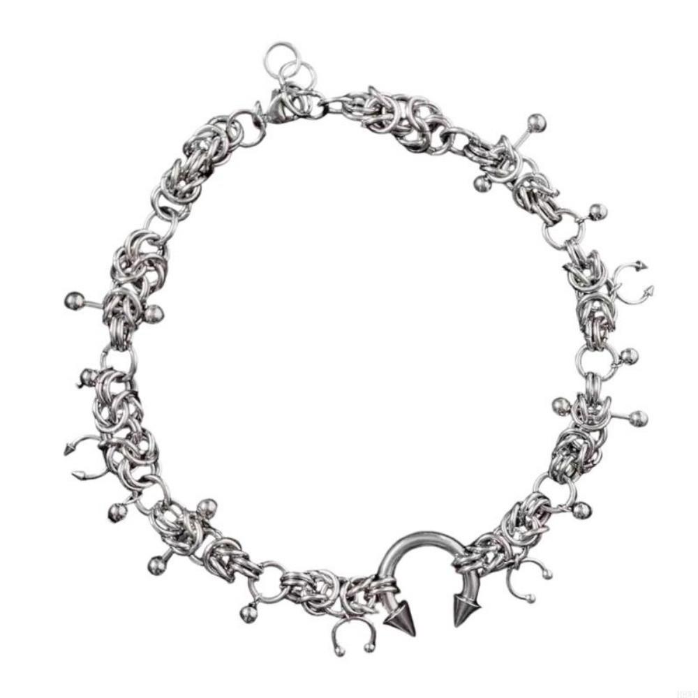 Geometric Punk Choker Necklace Stainless Steel Spiked Gothic Necklace Nose Clip Necklace Jewelry