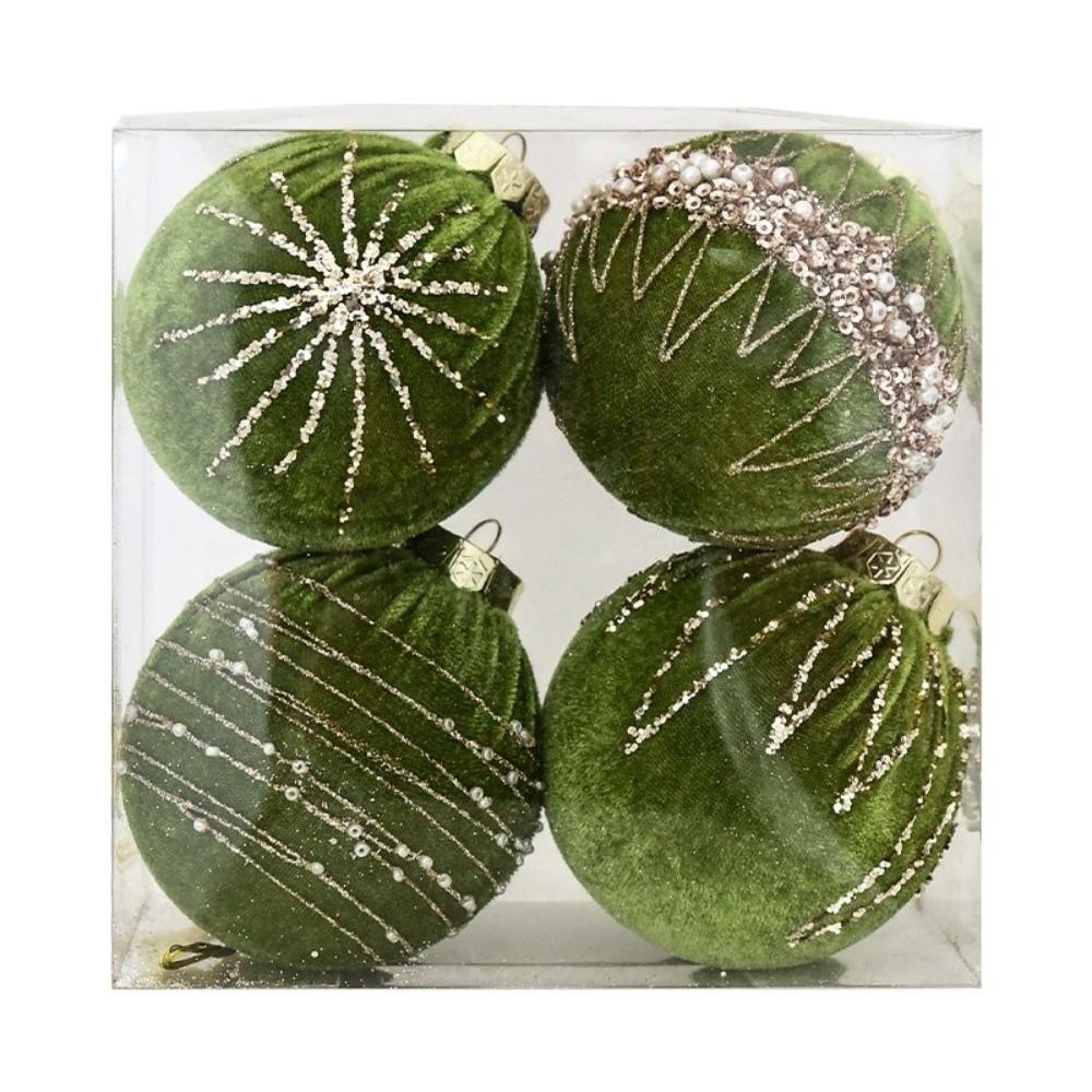 4pcs Flocking Christmas Ball Decoration Shatterproof Xmas Tree Hanging Pendants Festival Ornament