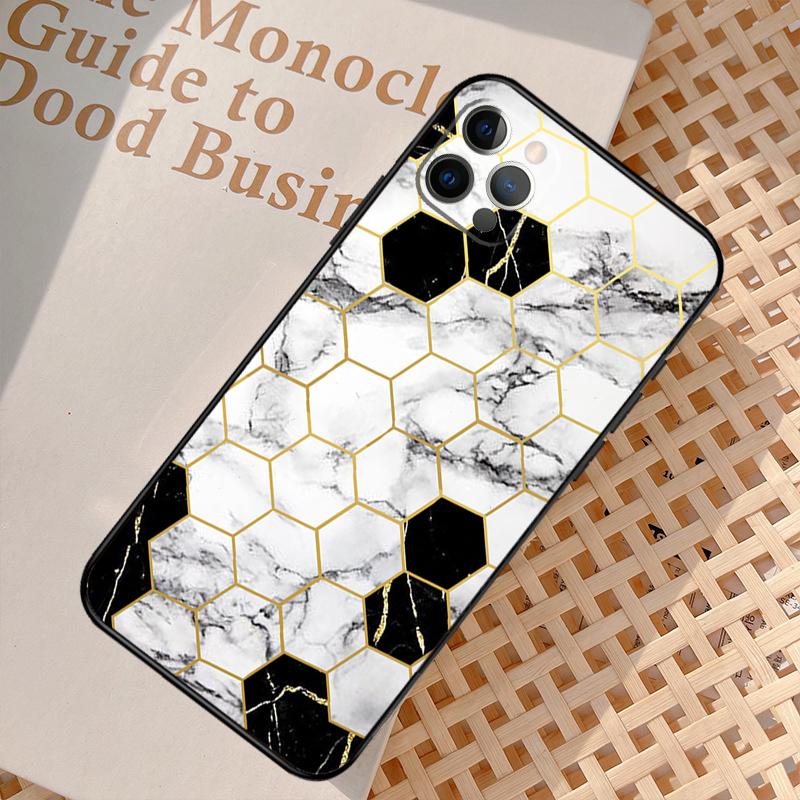 Marble Geometric Phone Case For iPhone 17 Air 16 14 13 12 11 15 Pro Max 12 13 mini 15 16 Plus 16e Cover Coque