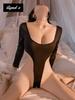 Sexy Lingerie Underwear Inner Babydoll Tempting Underwear Leotard Dress U Neck Long Sleeve High Leg T Back Perforated Nightwear Cosplay Transparent