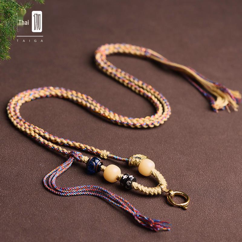 Цепочка для тайского амулета ручной работы: Тибетская подвеска Тханка с хлопковым шнуром ручной работы и агатом Дзи - Стиль А