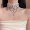 Chiffon Choker Necklace Rhinestone Teardrop Pendant Gifts Collar Necklace  Party Outfit