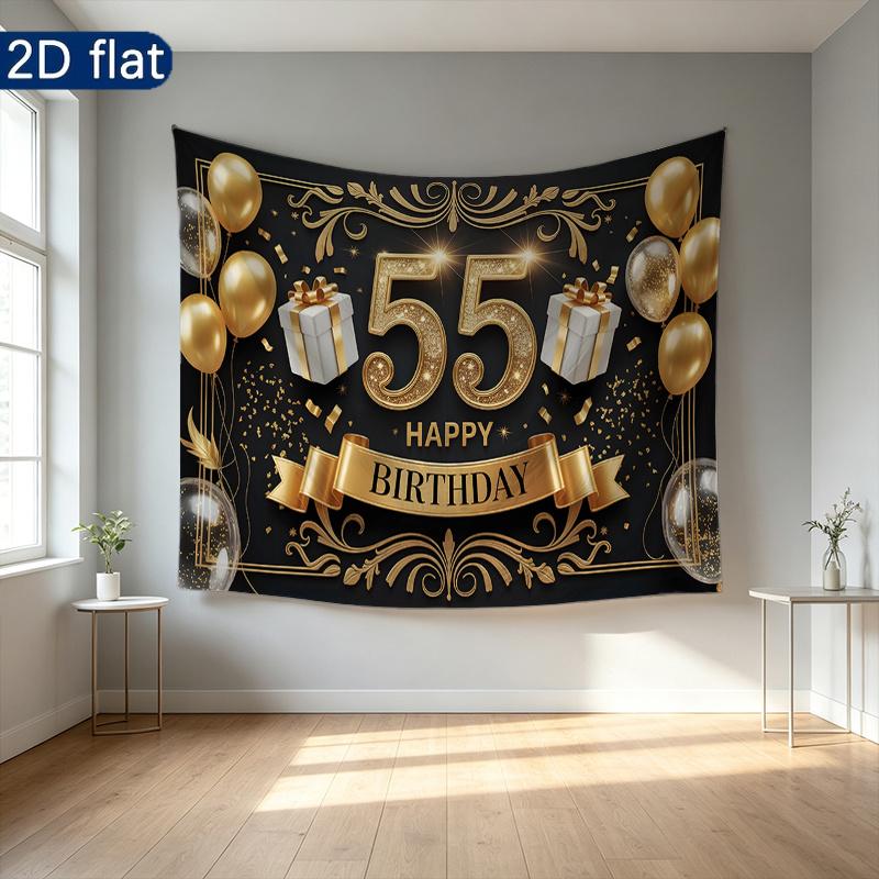 Gold 55th Gold Birthday Backdrop 1pc - Party Supplies