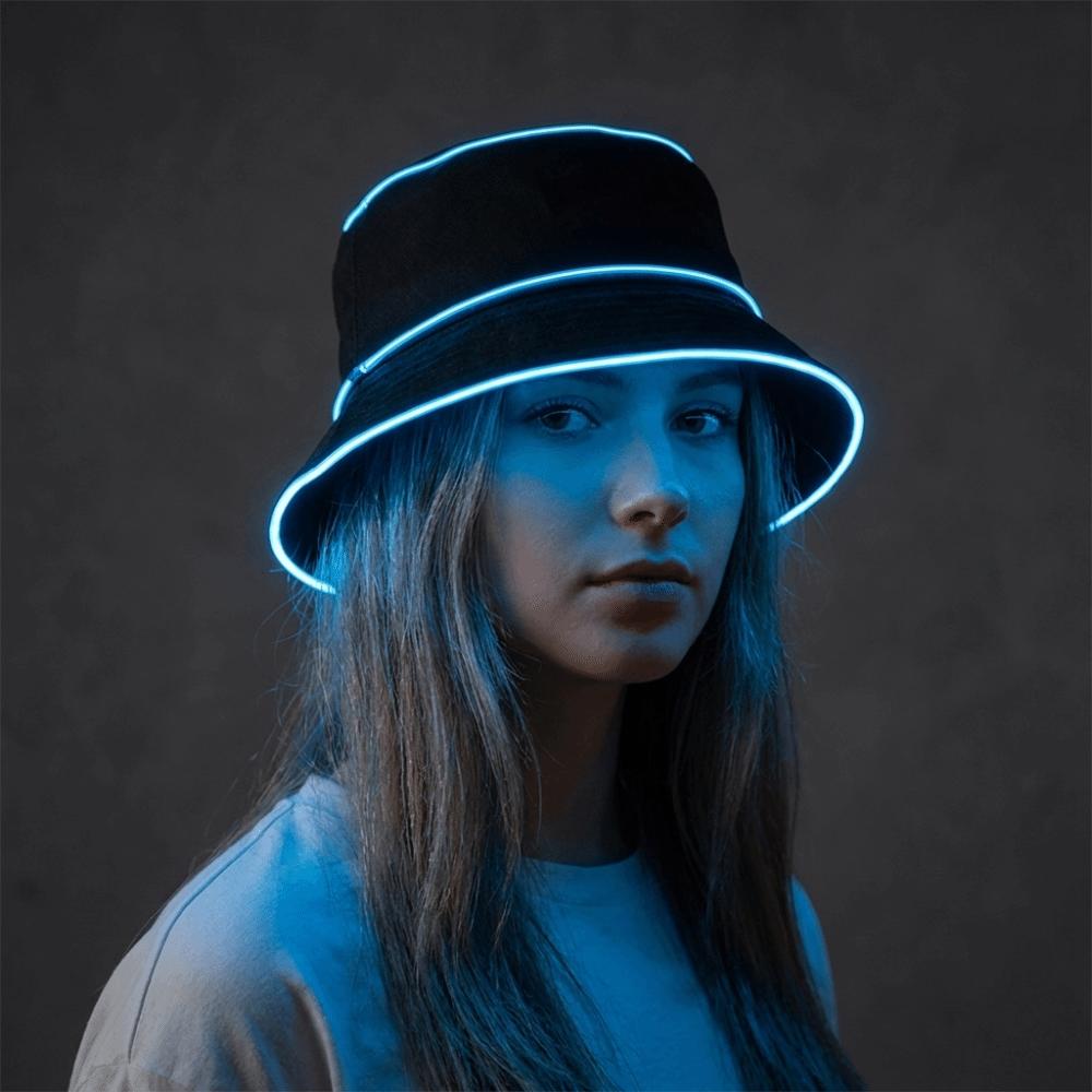 Colorful LED Bucket Hat Battery Powered Flashing Glow Hat Simple Luminous Hat Women