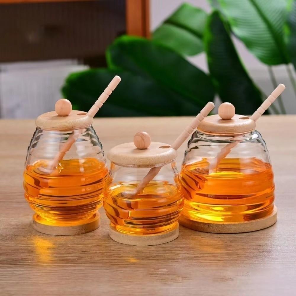Transparent Honey Storage Container with Dipper and Lid Honey Pot Home Kitchen