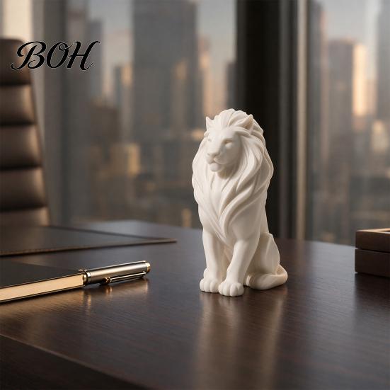 3D Printed Lion Sculpture Sculpture, Black & White Animal Statue Figurines with Desktop Decoration Textured Mane, Minimalist Desk Decor for