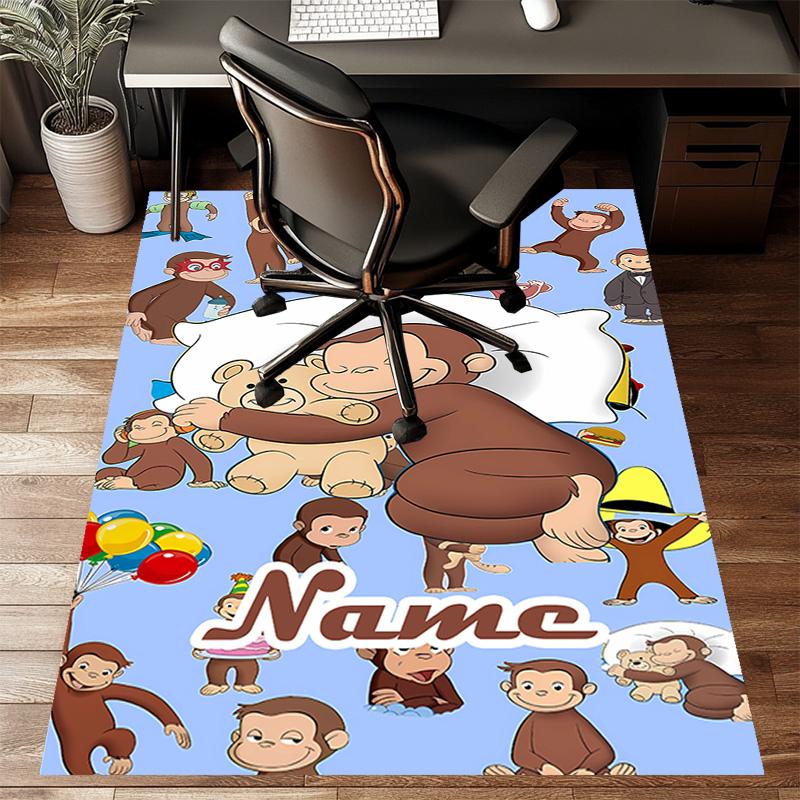 Custom Curious George Mat Personalized Name, Polyester Washable Indoor Entryway Rug, Gift for Christmas, Easter, Thanksgiving Day
