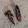 Cross-buckle 2025 spring new Mary Jane women's shoes square head retro silver thick heel light mouth versatile French single shoes