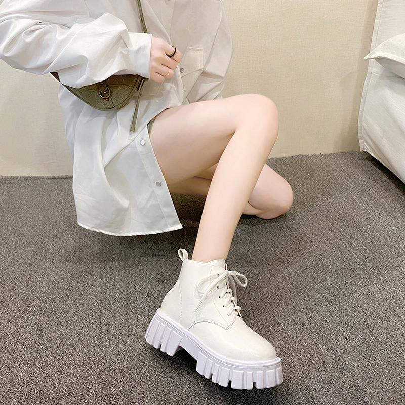 Chunky Platform White Ankle Boots Women Autumn Winter Pu Leather Combat Booties Mujer Punk Thick Bottom Motorcycle Boots