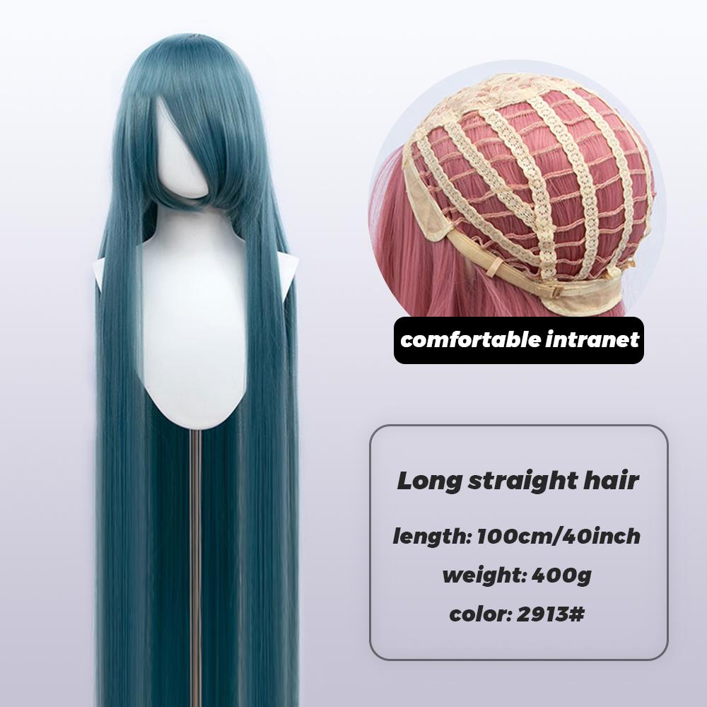 100cm Long Synthetic Cosplay Anime Wig Blonde Blue Red Pink Purple Hair For Party With Bangs Cosplay Wigs For Women