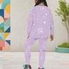 Girls Round Neck Long Sleeve Black Blue Printed Top And Fitted Pants Two Piece Set