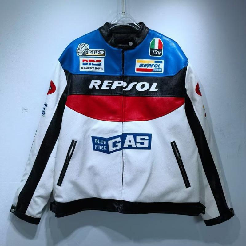 Trendy brand racing suit jacket men's leather jacket street ruffian handsome loose pilot locomotive jacket