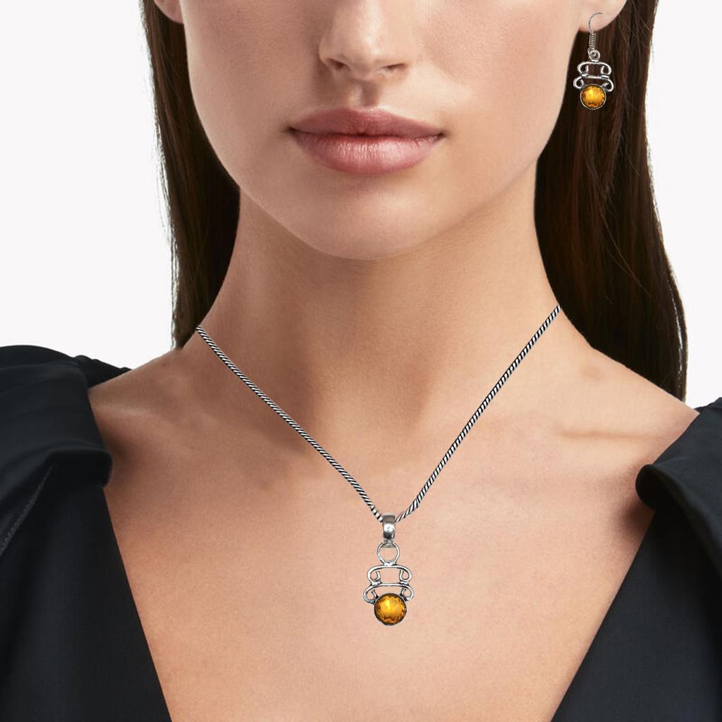 Citrine Set Jewelry Women Pendant Earring Gemstone Earrings Gems Green