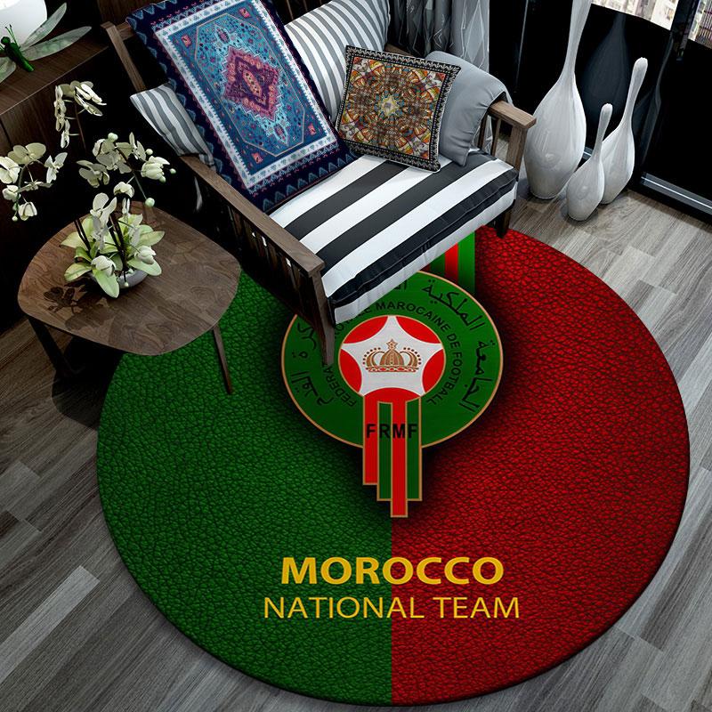 Morocco national football logo Round Rug, Non Slip Washable Circular Carpet For Living Room Bedroom Playroom, Sports Fan Decor, Holiday Birthday Gift