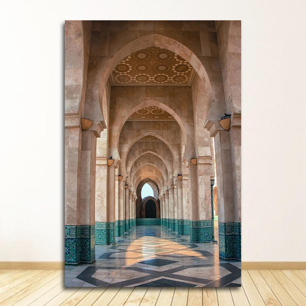 Арабское мусульманское украшение, картина, марокканская арка, холст, картина, исламская цитата, настенное искусство, мечеть Хасана II, Сабр Бисмилла, принт