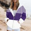 Women Fall Winter Hoodie Jacket Zipper Closure Loose Casual Striped Coat with Pockets Drawstring Hooded Long Sleeves Top