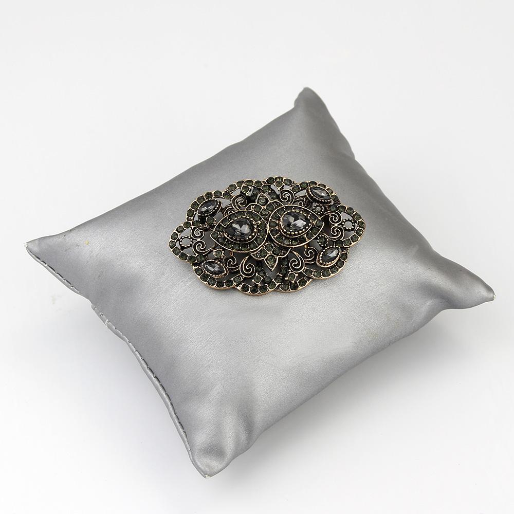 Grey Crystal Brooch Women's Brooch Antique Gold Color Bohemian Flower Scarf Pin Bridal Party Jewelry