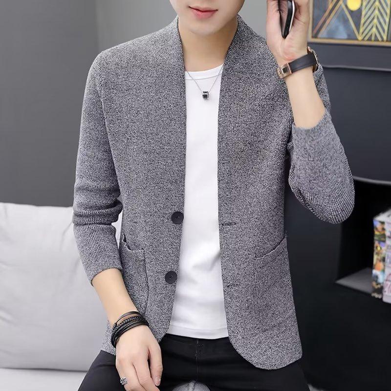 Весенне-осенний мужской кардиган, повседневный свитер, однотонная куртка-кардиган